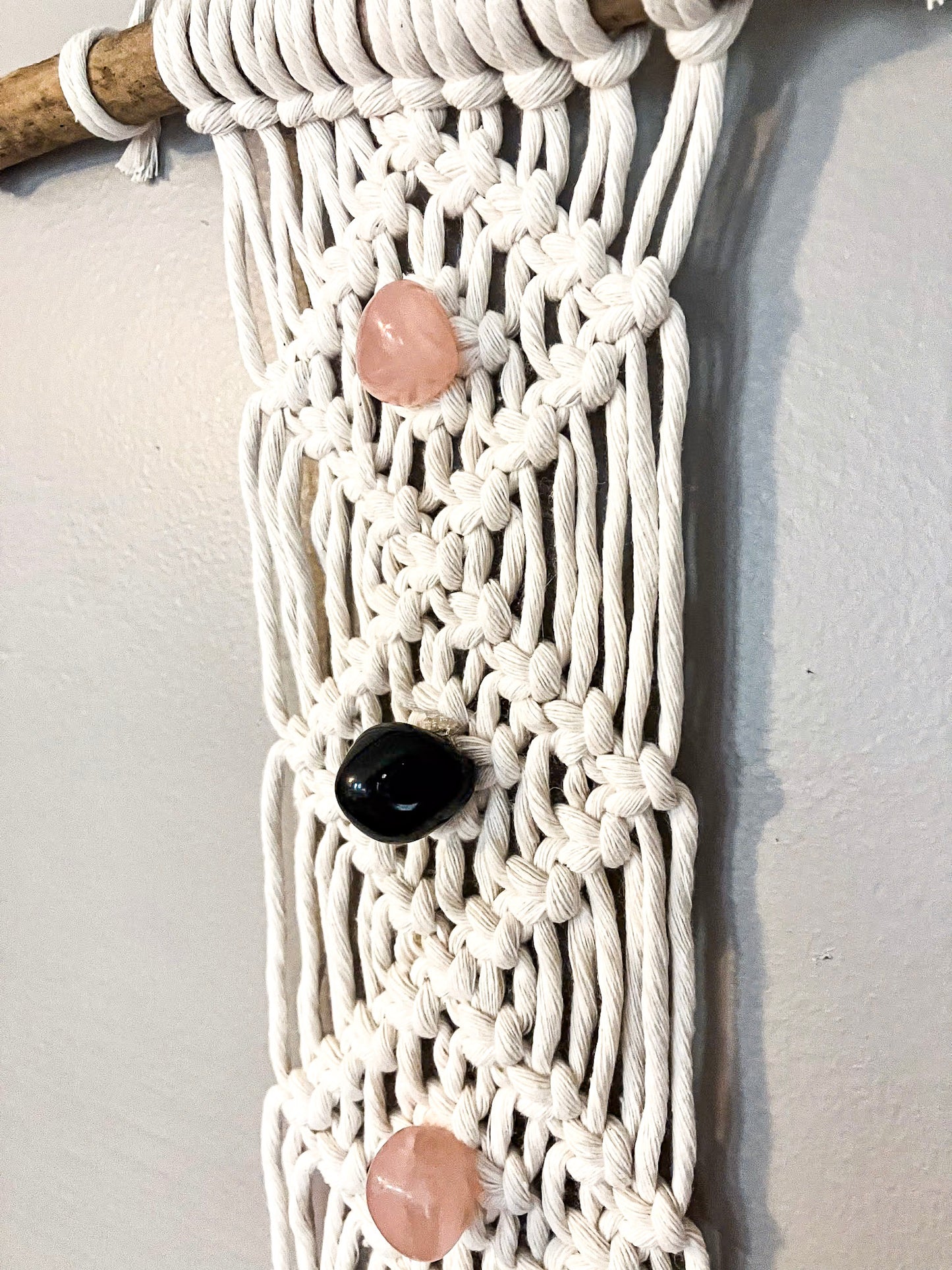 Wall Hanging | Natural with Rose Quarts & Onyx Crystals