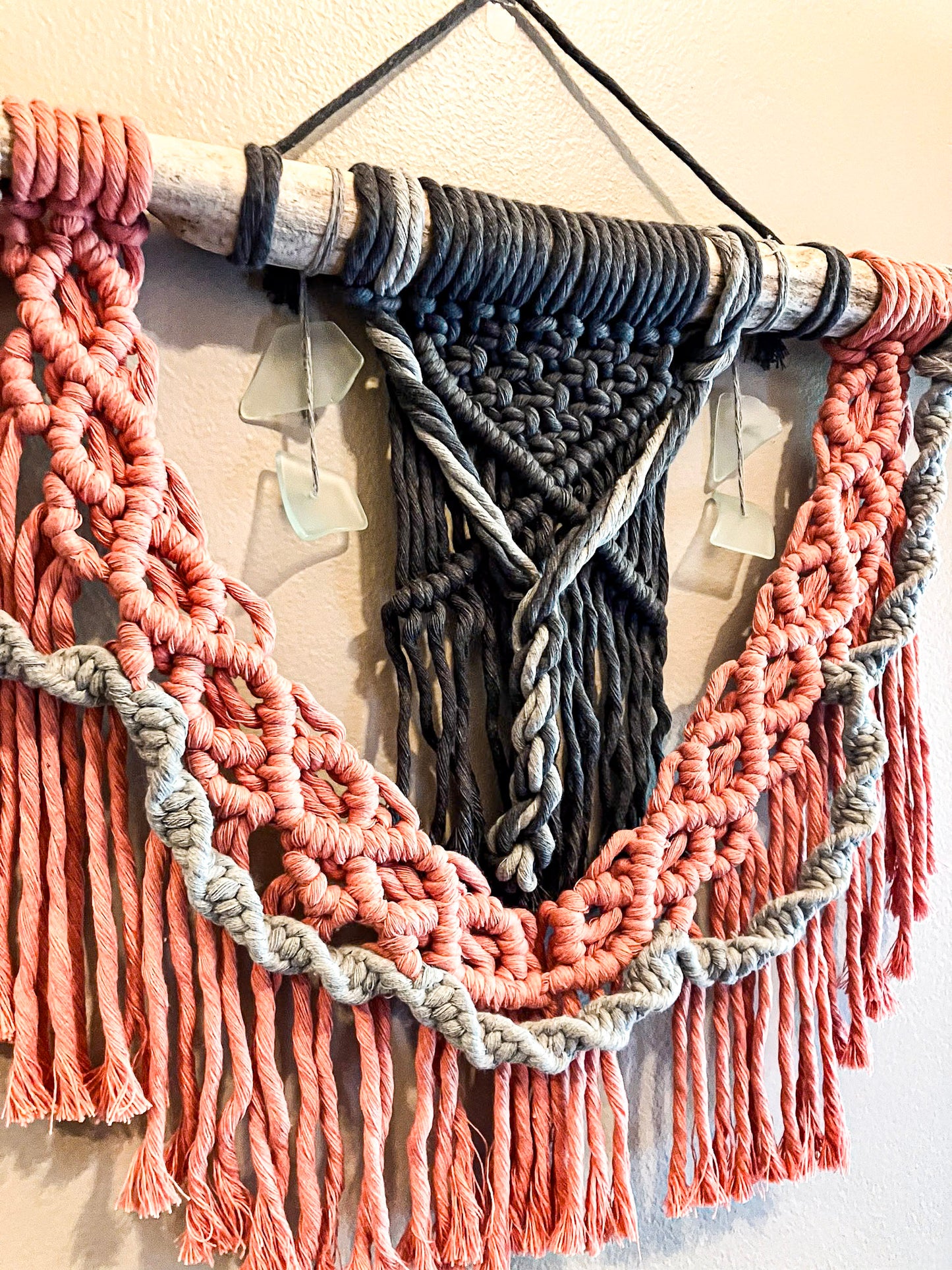 Wall Hanging | Pink & Grays with Sea Glass