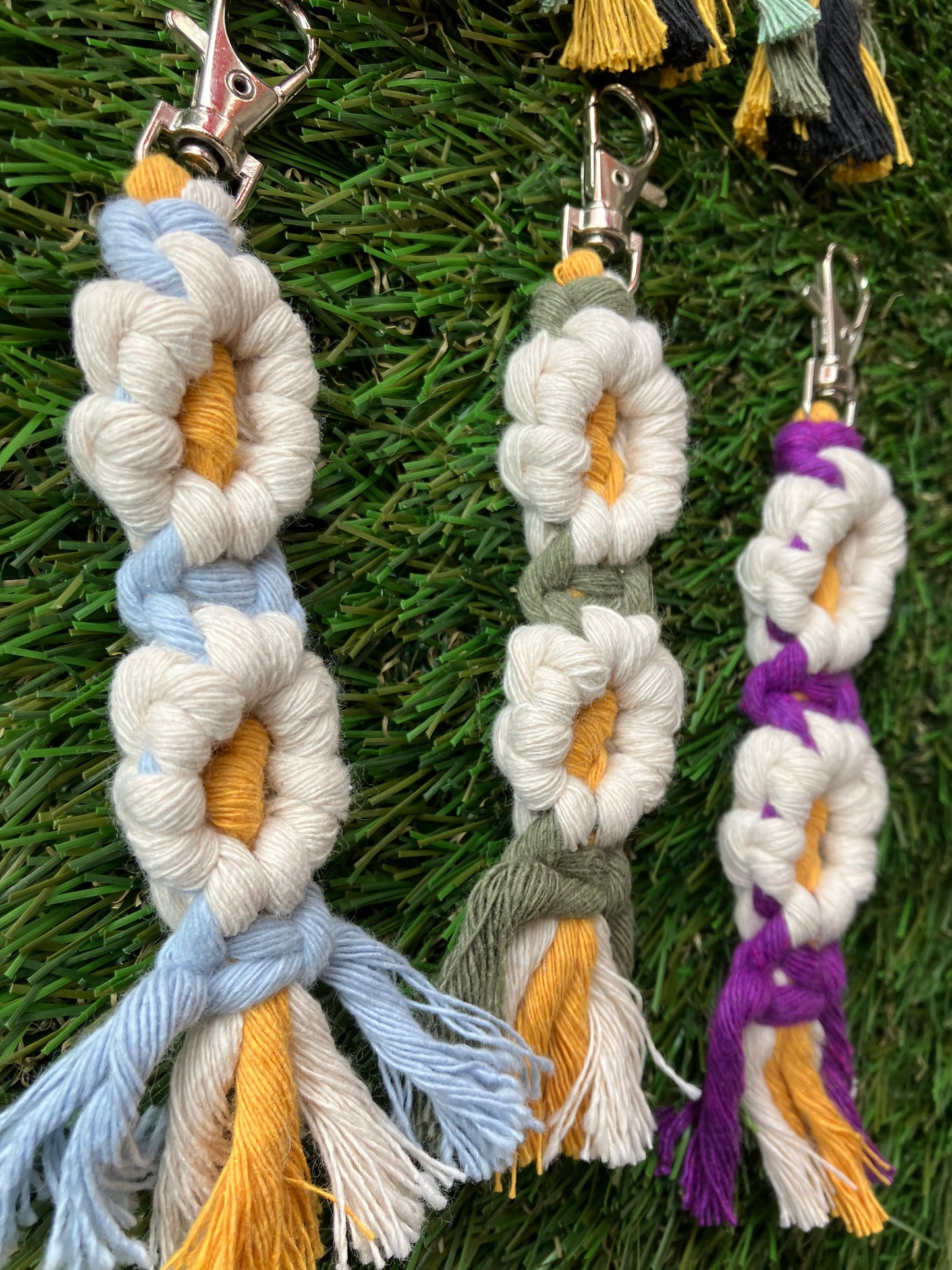 Double Macrame Flower Keychain