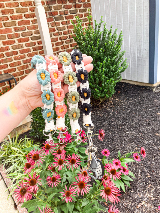 Macrame Flower Wristlet Keychain