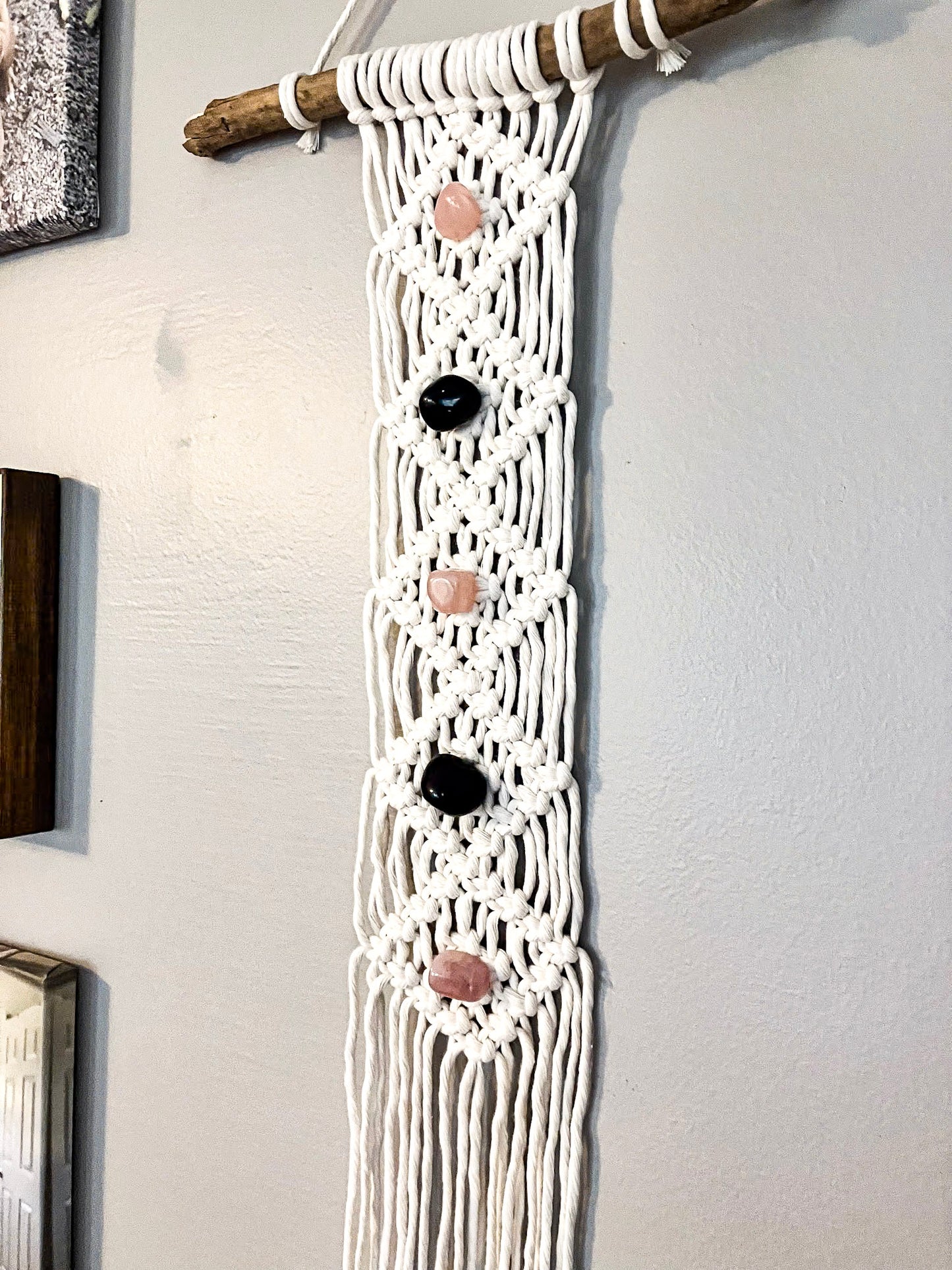 Wall Hanging | Natural with Rose Quarts & Onyx Crystals