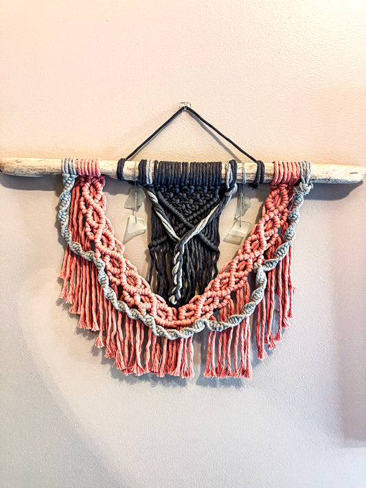 Wall Hanging | Pink & Grays with Sea Glass