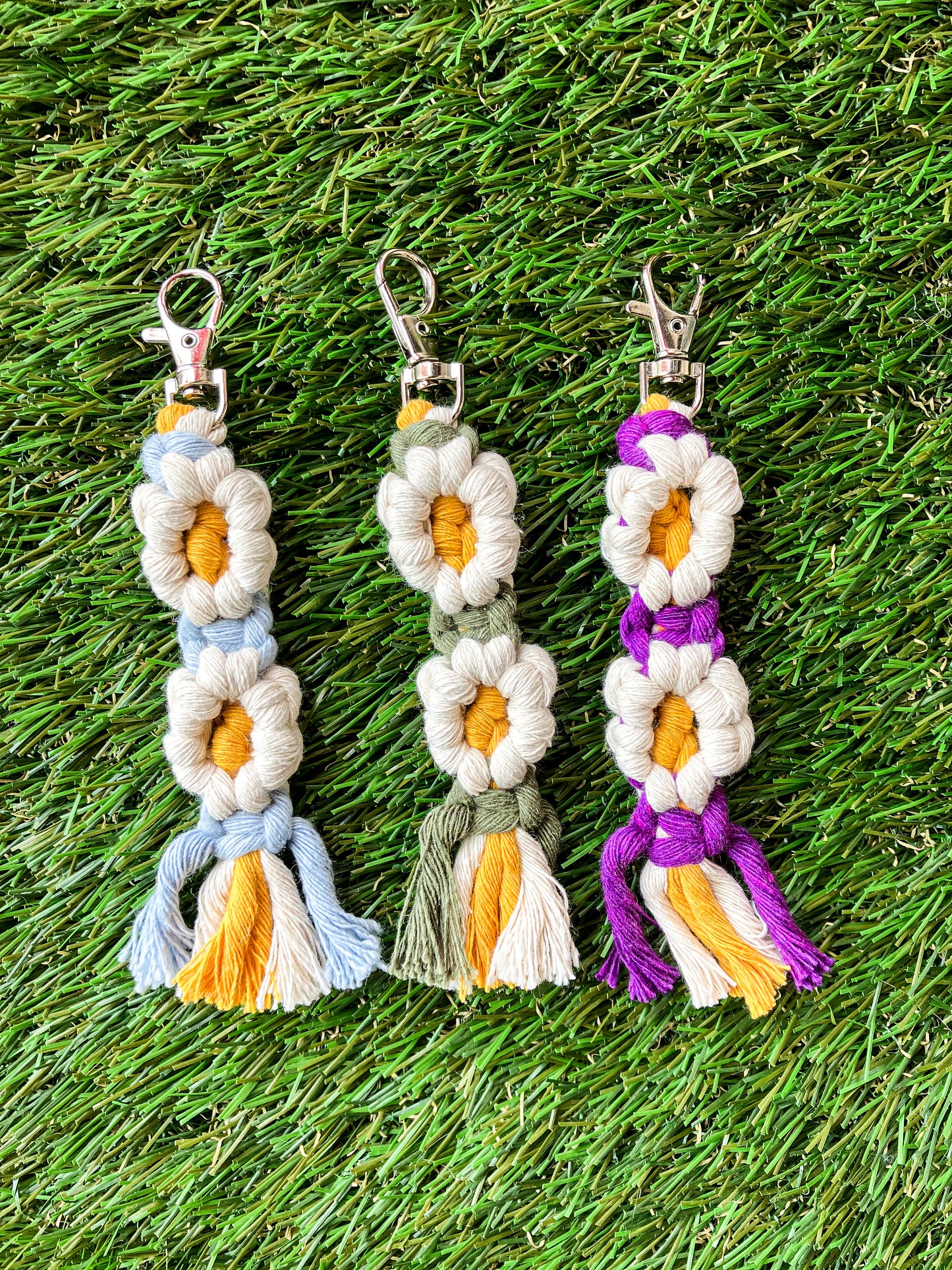 Double Macrame Flower Keychain