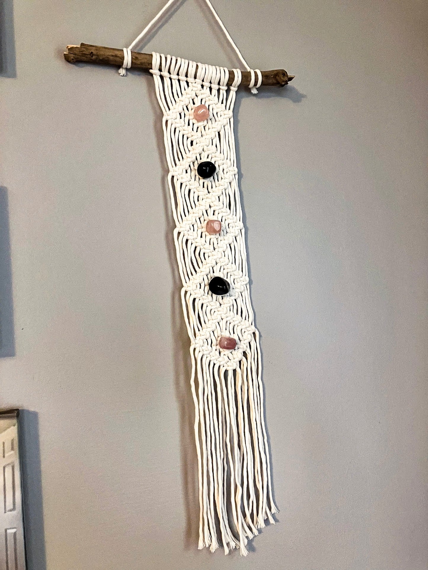 Wall Hanging | Natural with Rose Quarts & Onyx Crystals