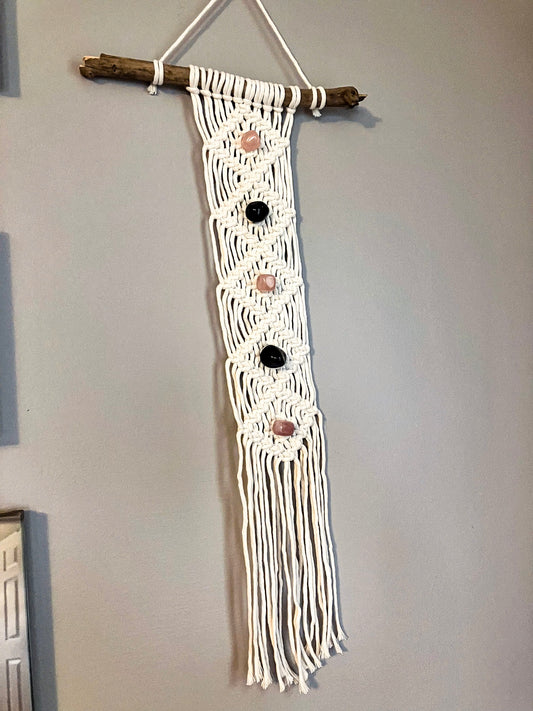 Wall Hanging | Natural with Rose Quarts & Onyx Crystals