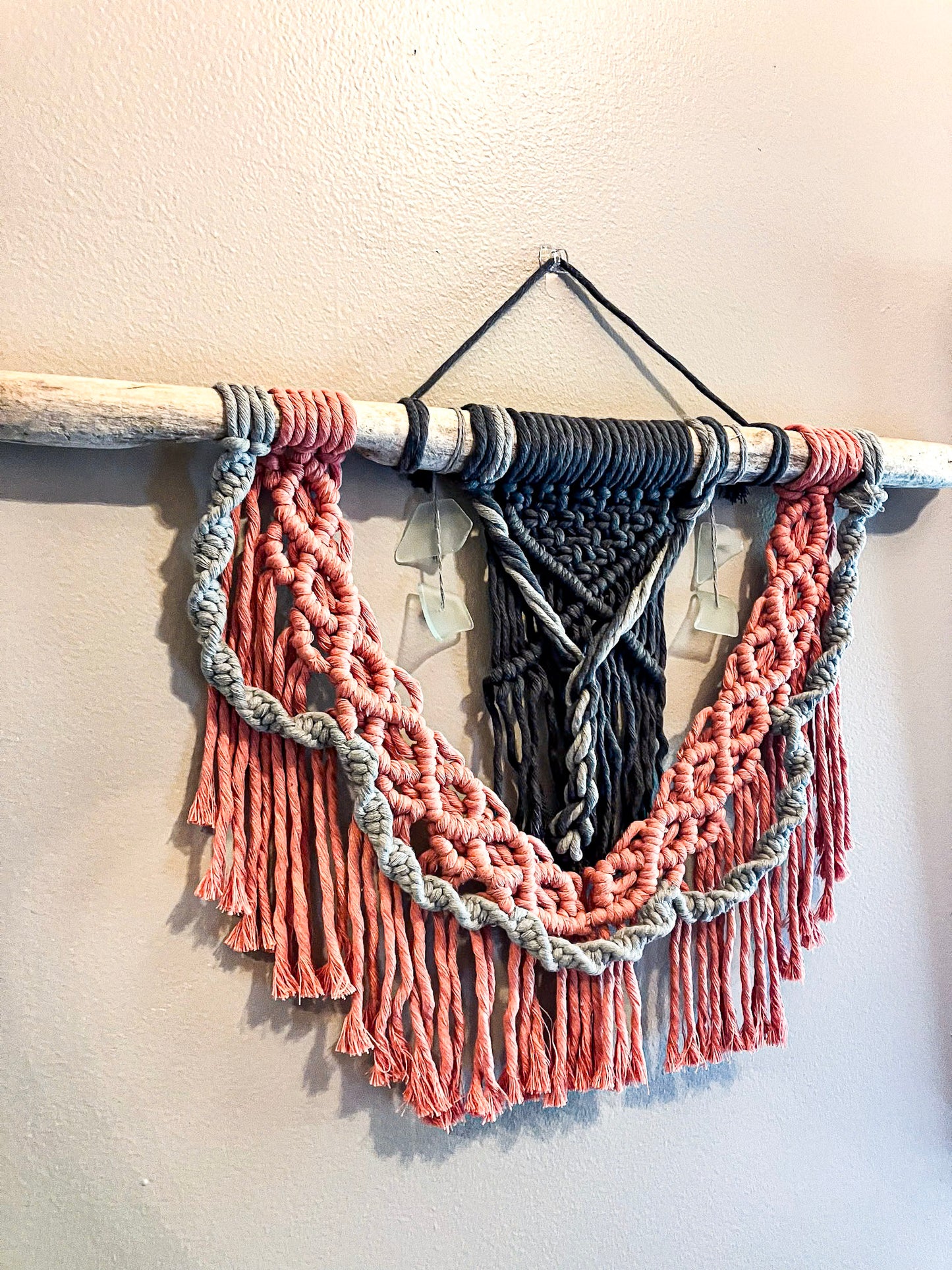 Wall Hanging | Pink & Grays with Sea Glass