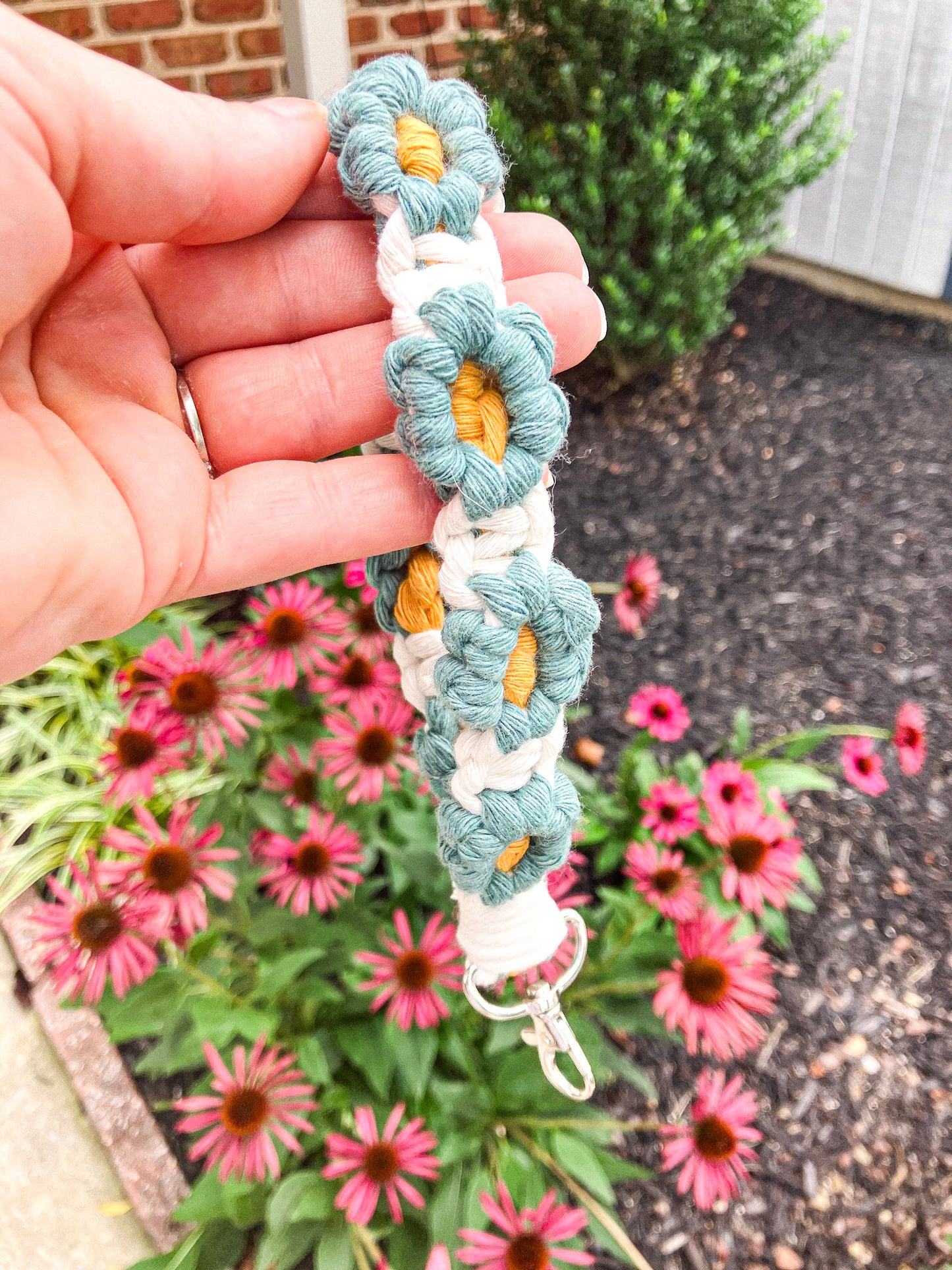 Macrame Flower Wristlet Keychain