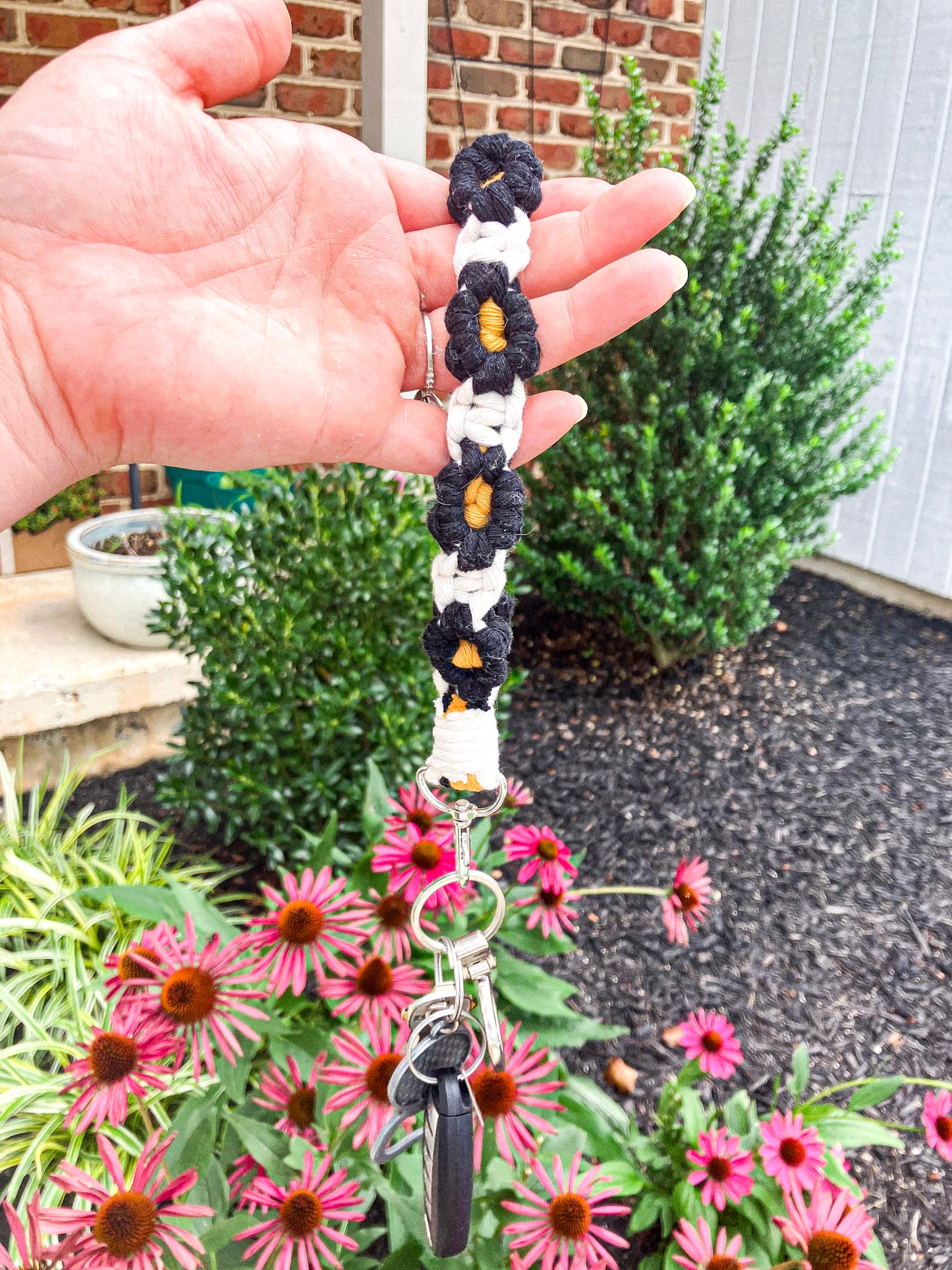 Macrame Flower Wristlet Keychain
