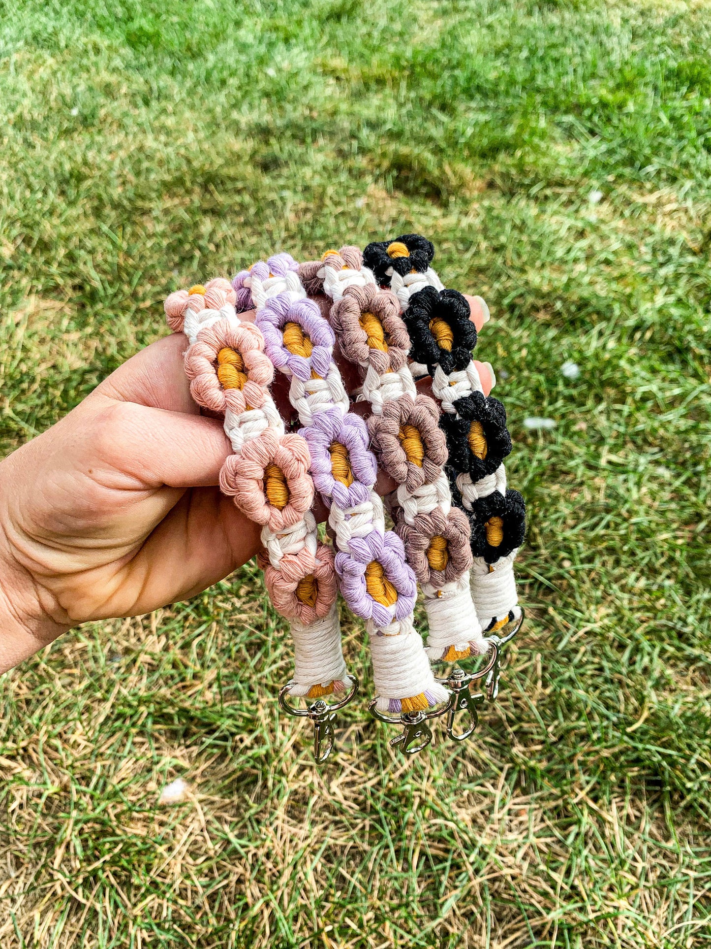 Macrame Flower Wristlet Keychain