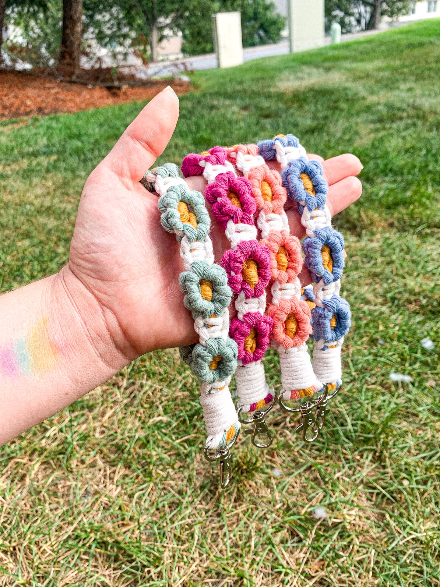 Macrame Flower Wristlet Keychain