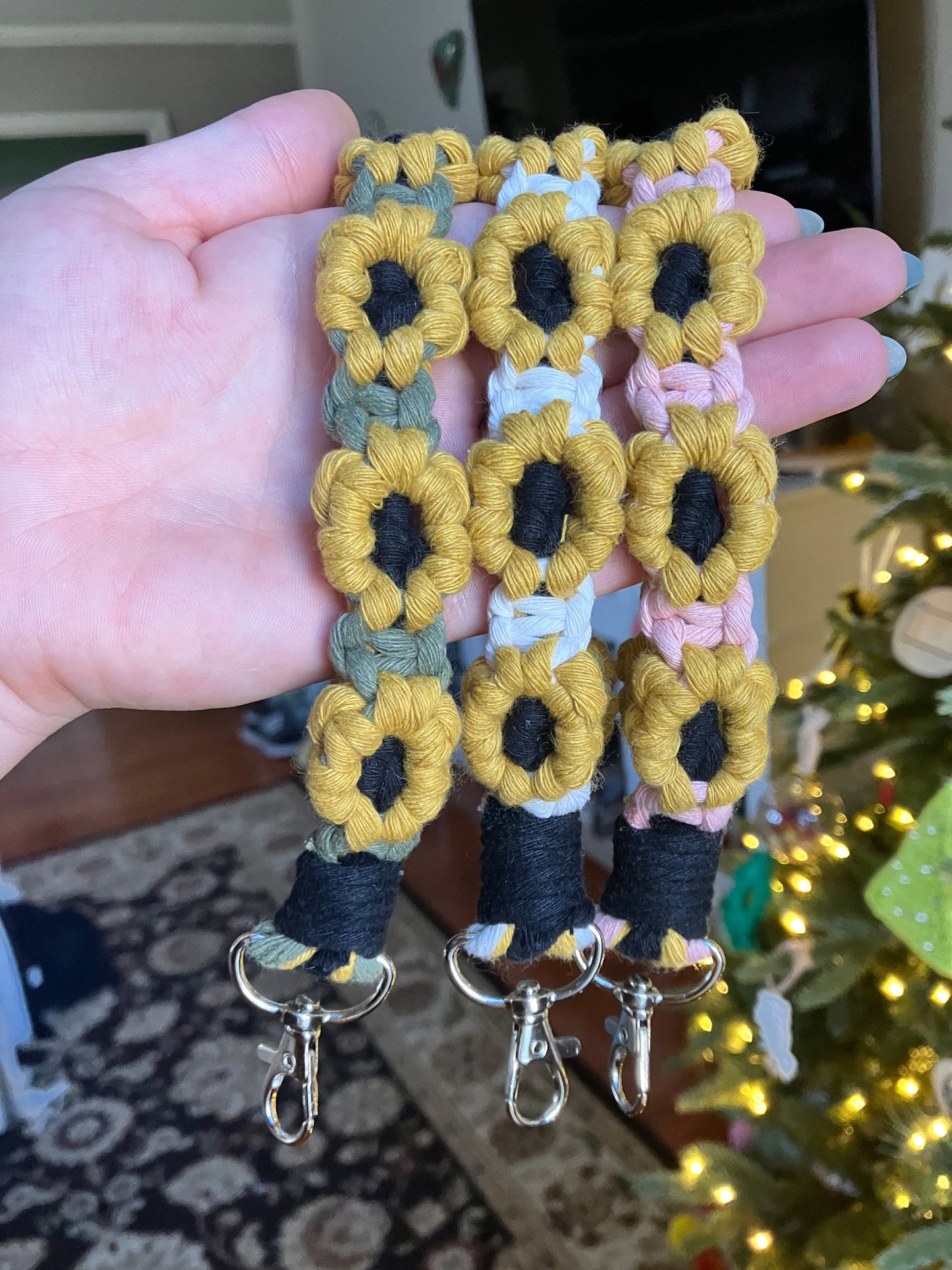 Macrame Sunflower Wristlet Keychain