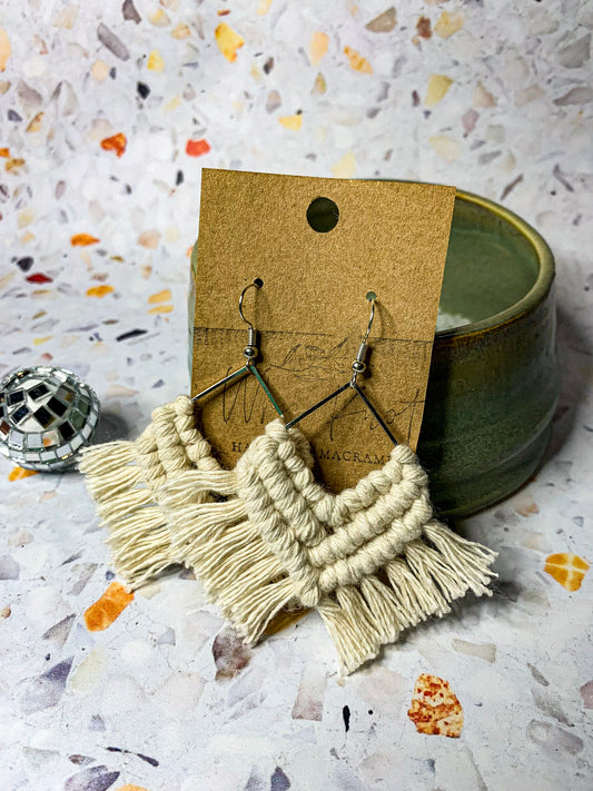 Macrame Earrings - Silver Fringe Earrings