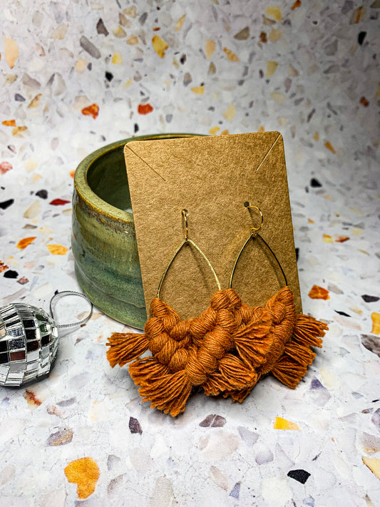 Gold Teardrop Macrame Earrings