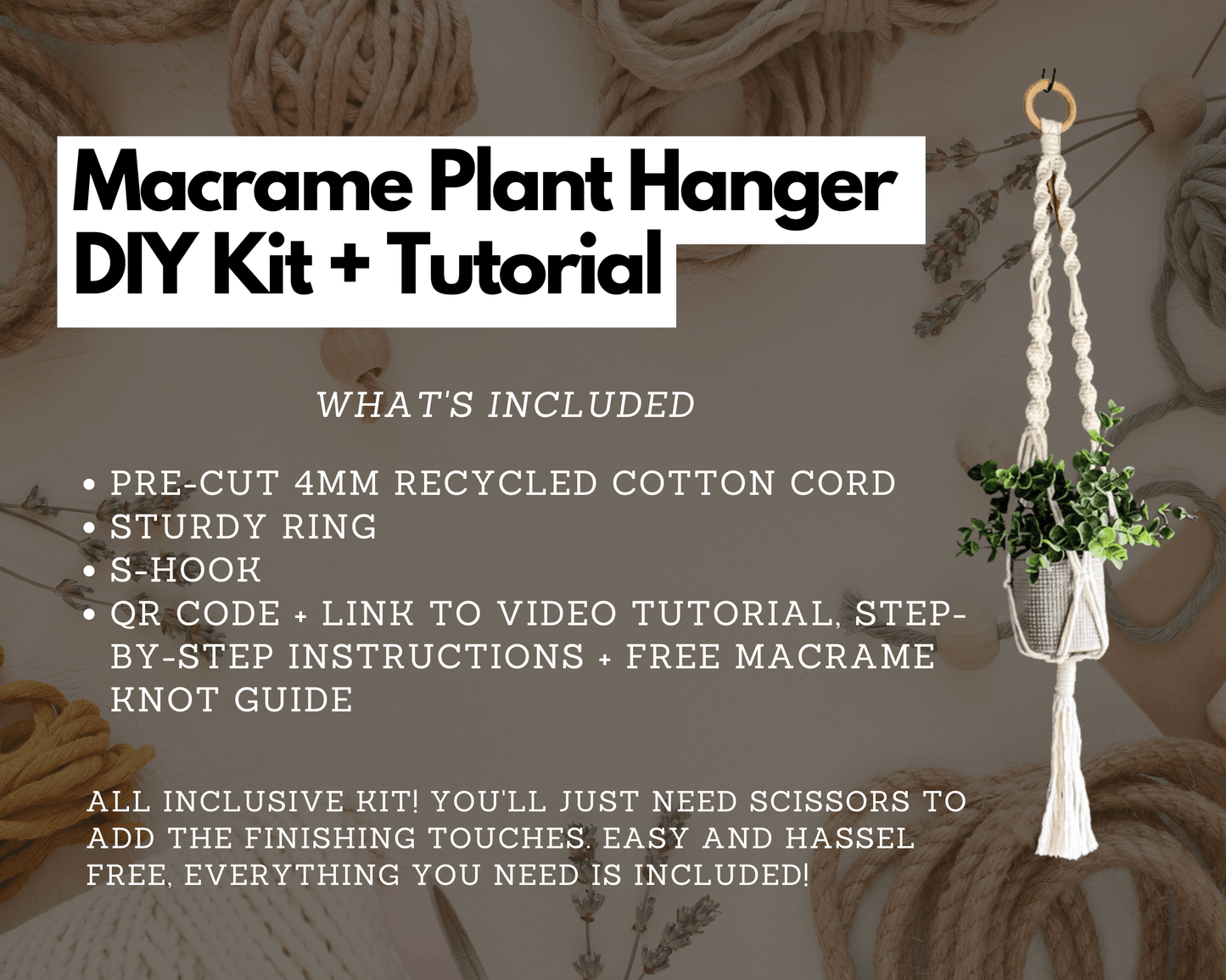 Macrame Plant Hanger DIY Kit with Pattern