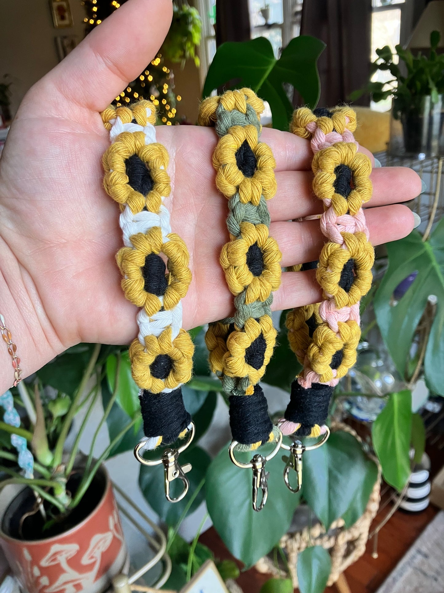 Macrame Sunflower Wristlet Keychain