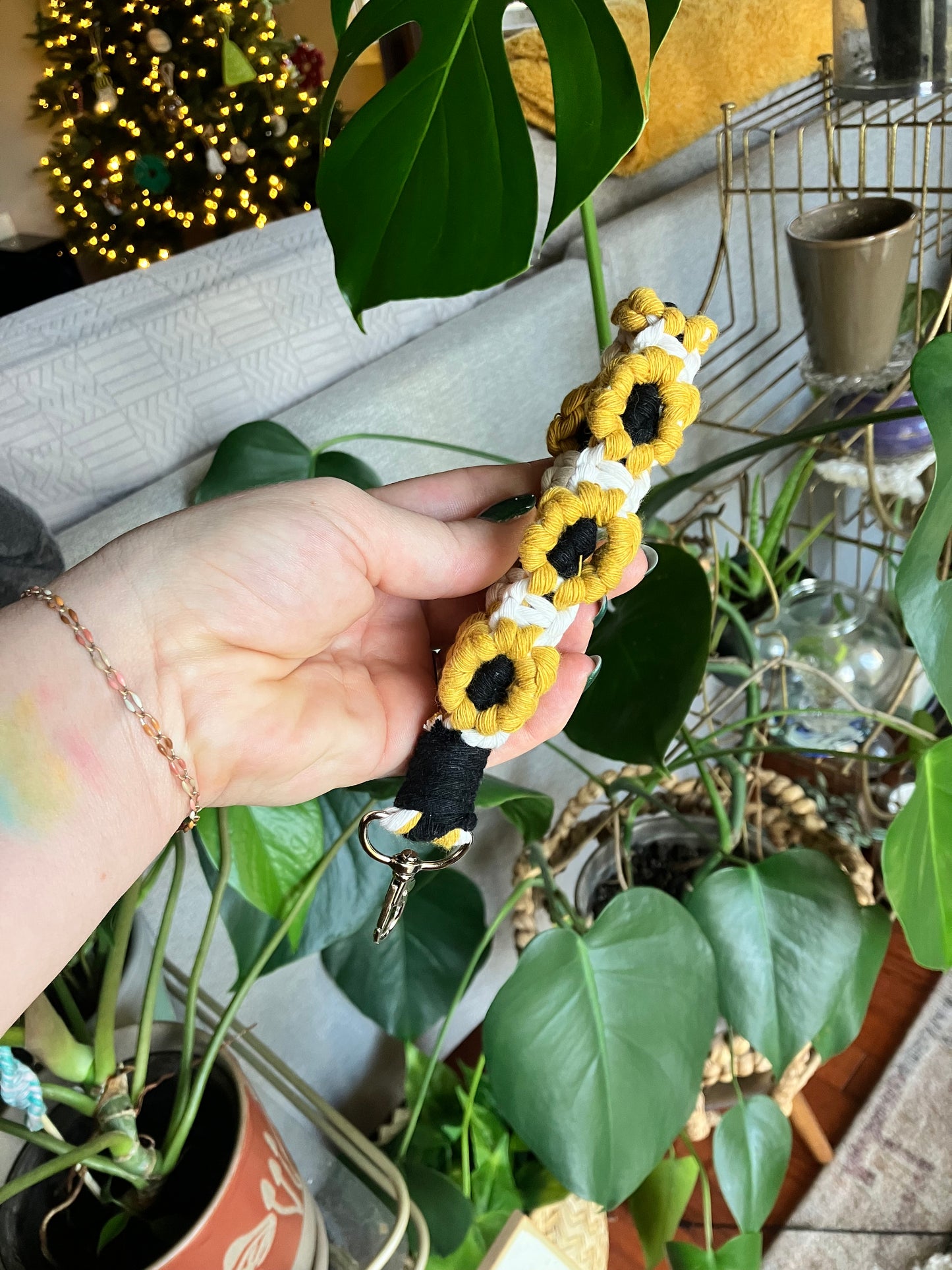 Macrame Sunflower Wristlet Keychain