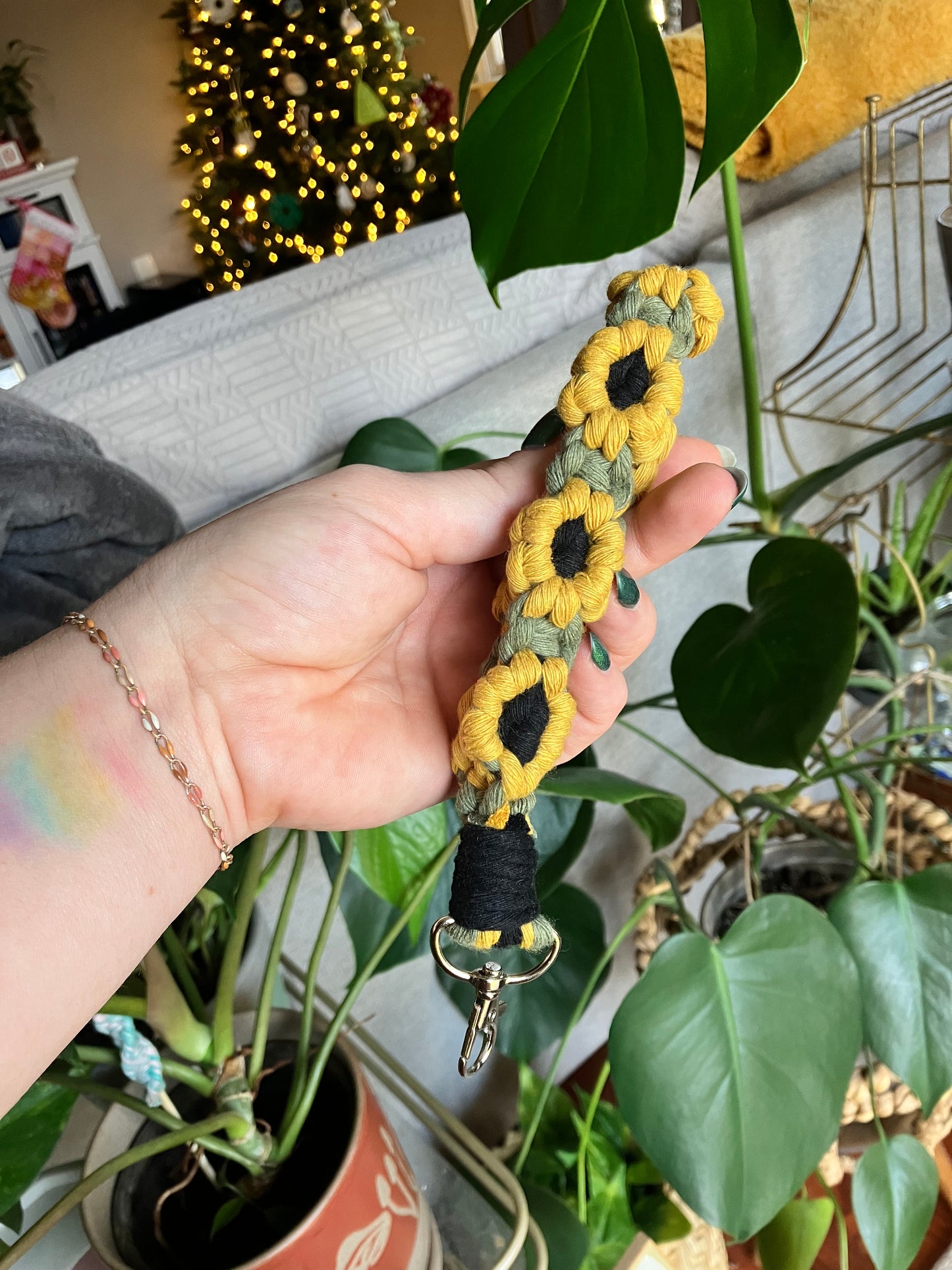 Macrame Sunflower Wristlet Keychain