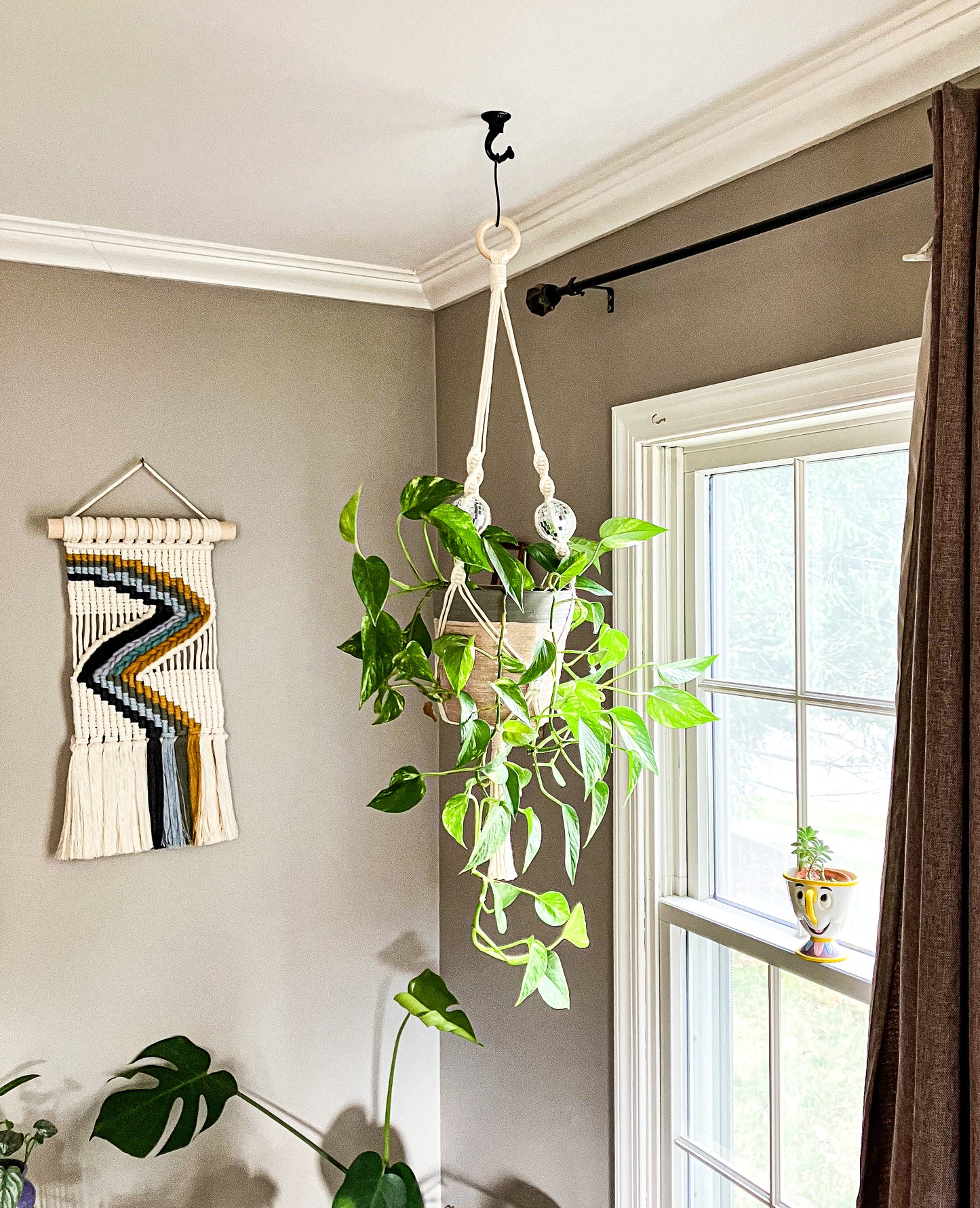 Macrame Plant Hanger with Discoballs