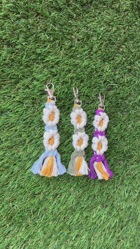 Double Macrame Flower Keychain