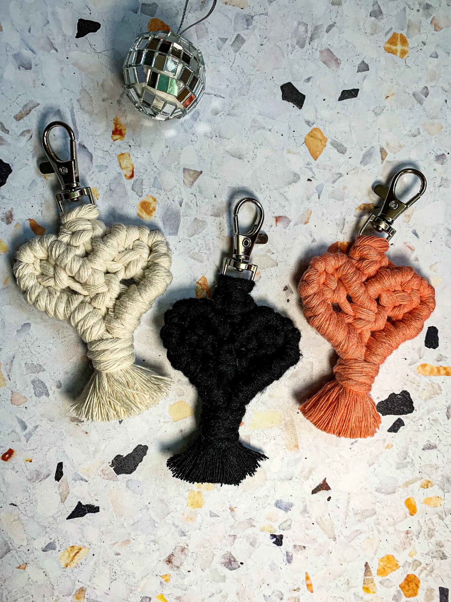 Mini Macrame Heart Keychain