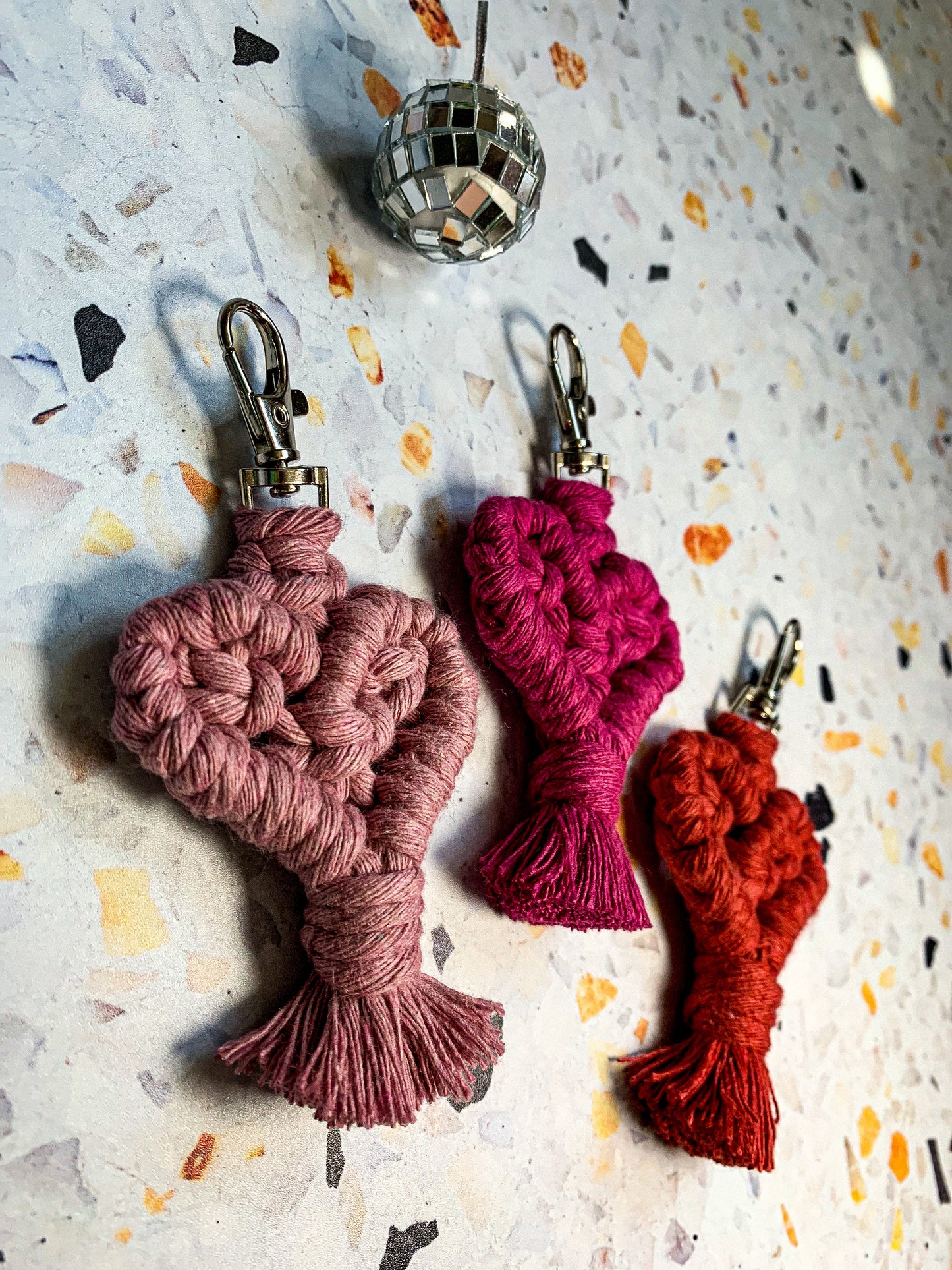 Mini Macrame Heart Keychain