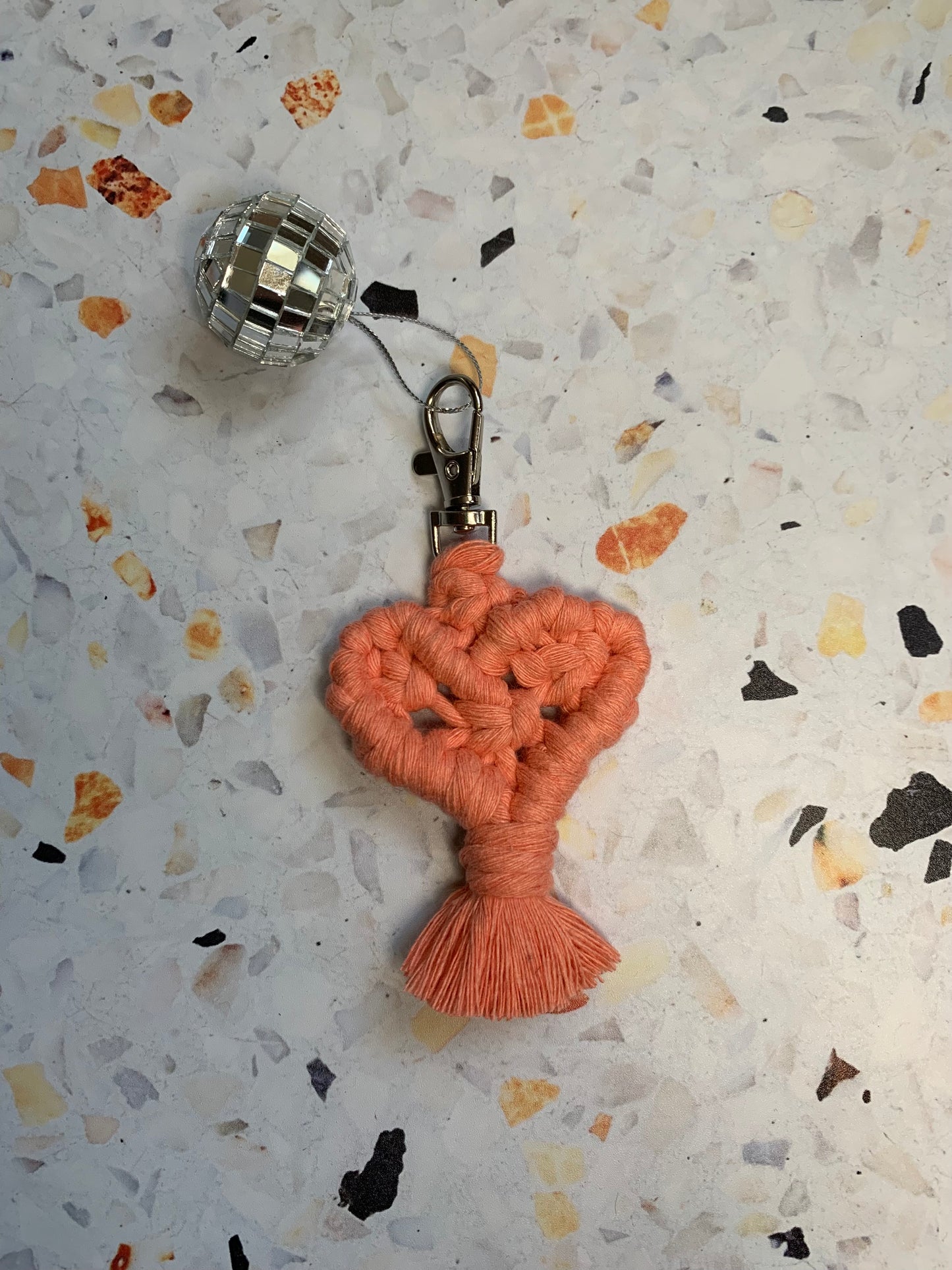 Mini Macrame Heart Keychain