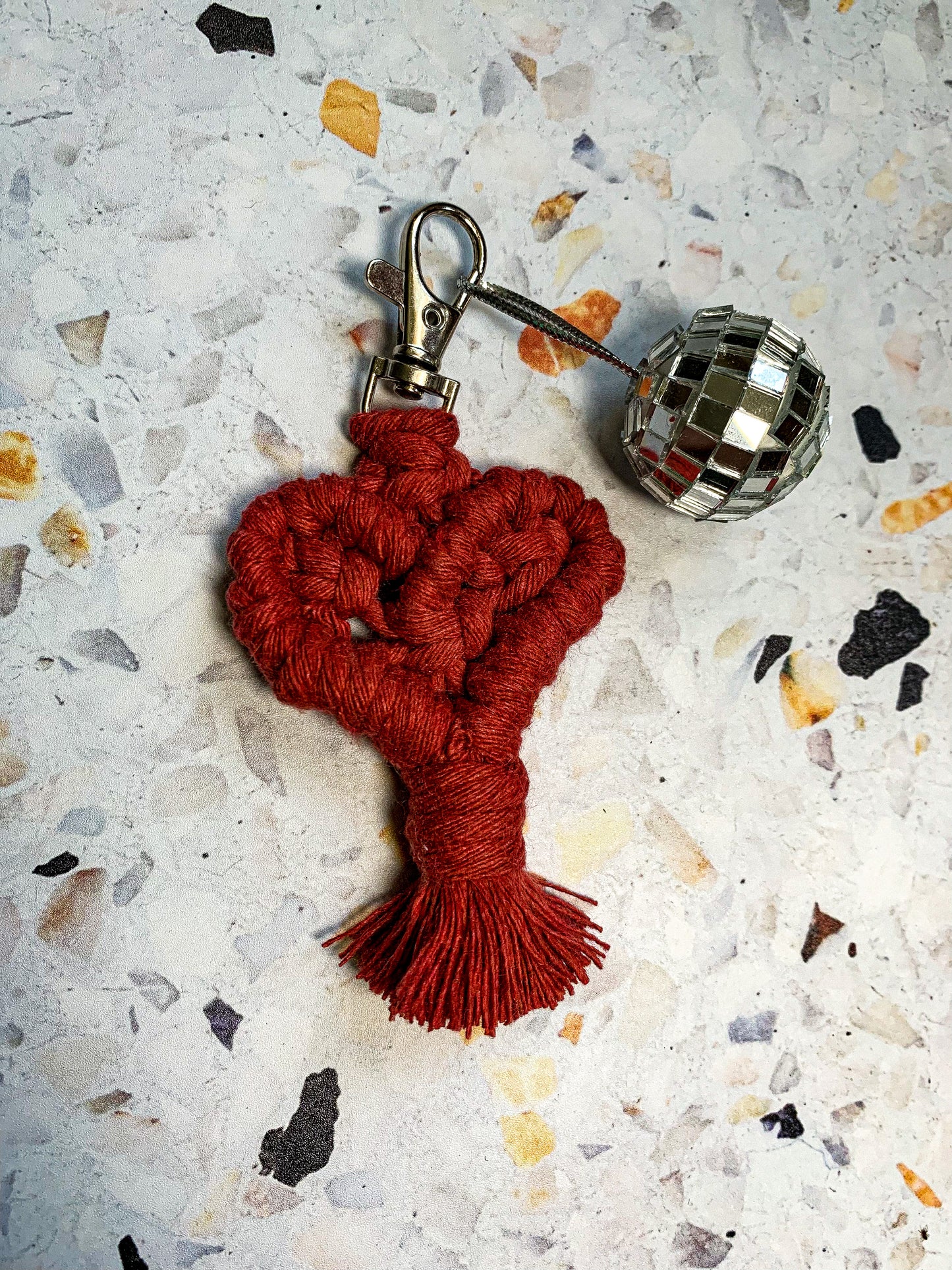 Mini Macrame Heart Keychain