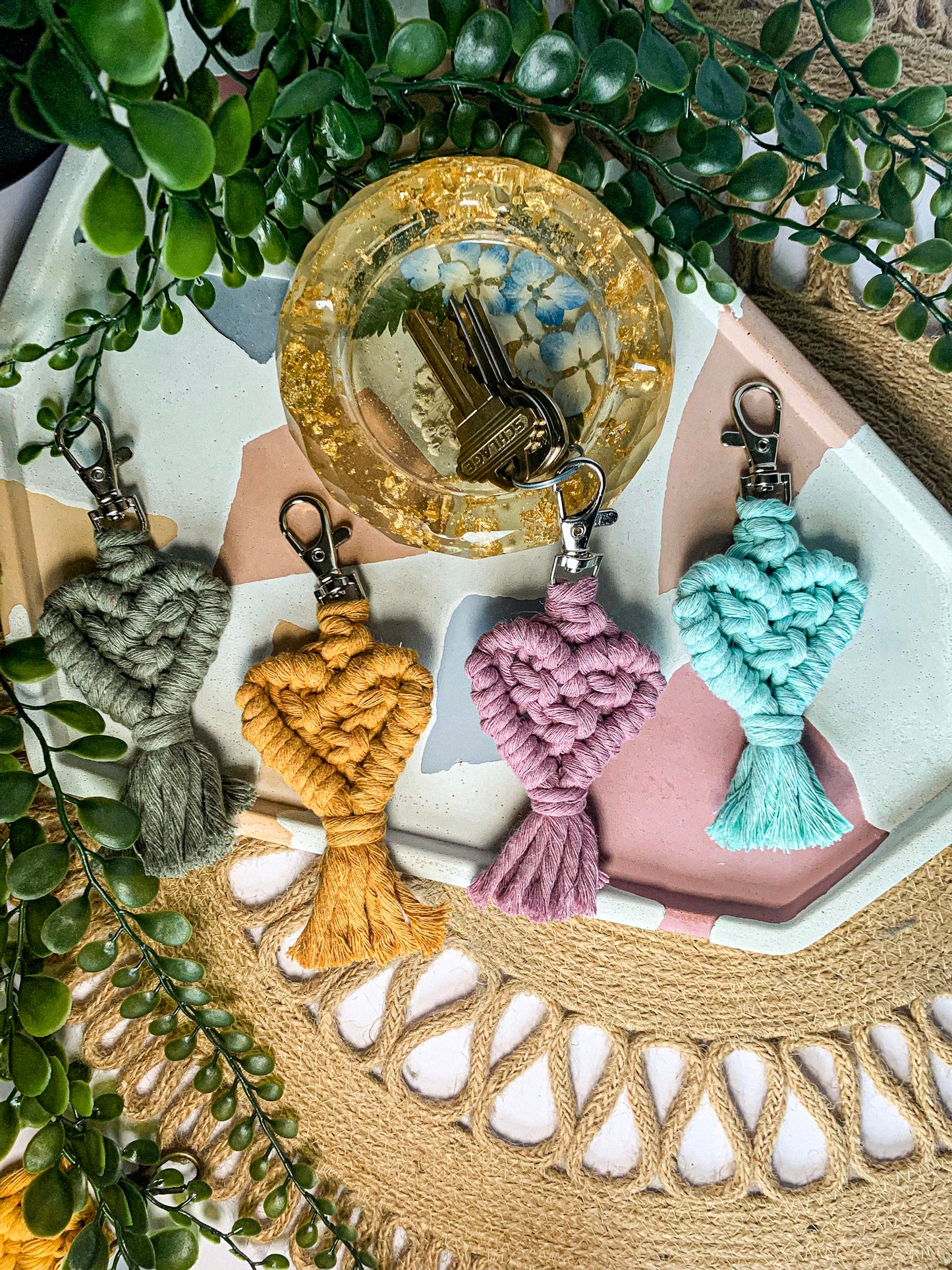 Mini Macrame Heart Keychain